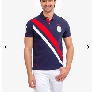 U.S. Polo Assn. Diagonal Stripe Pique Polo Shirt Blue & Red NWT Size XL